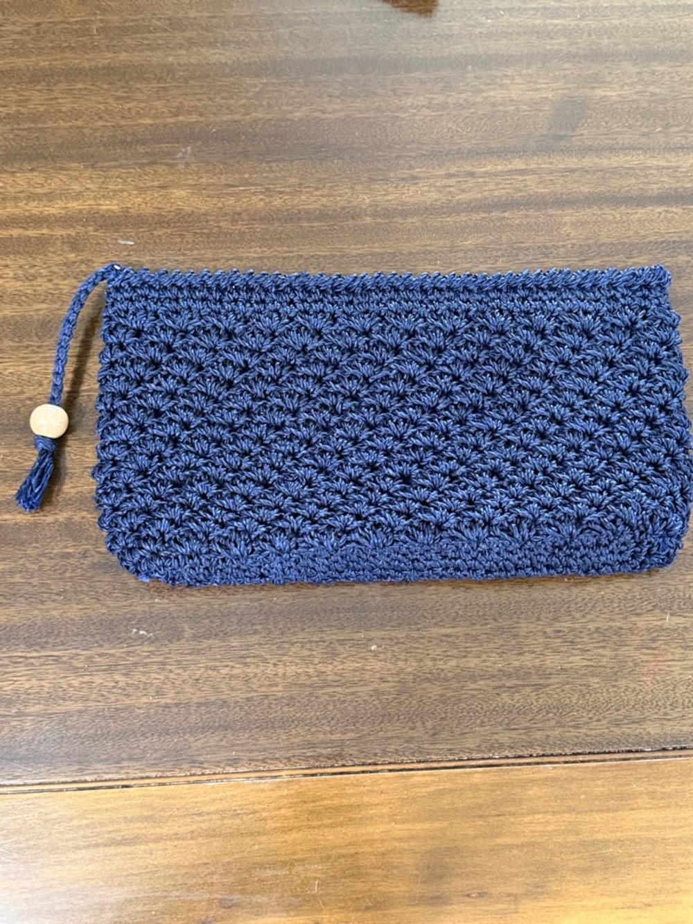 Vintage Woven Lined Navy Clutch Bag withTassel, Made in Japan